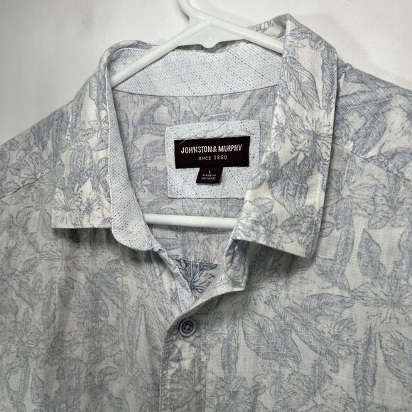Johnston & Murphy Short Sleeve Button Up 100% Linen Shirt Large Purple Floral - Picture 5 of 11